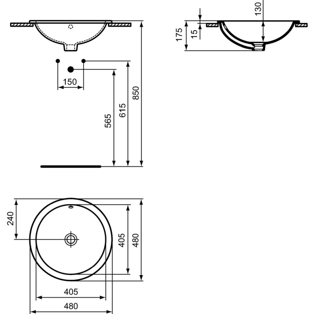 Lavoar incastrat alb 48 cm, rotund, Ideal Standard Connect [5]