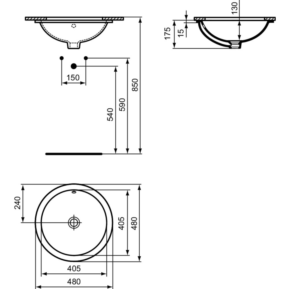 Lavoar incastrat sub blat alb 48 cm, rotund, Ideal Standard Connect [3]