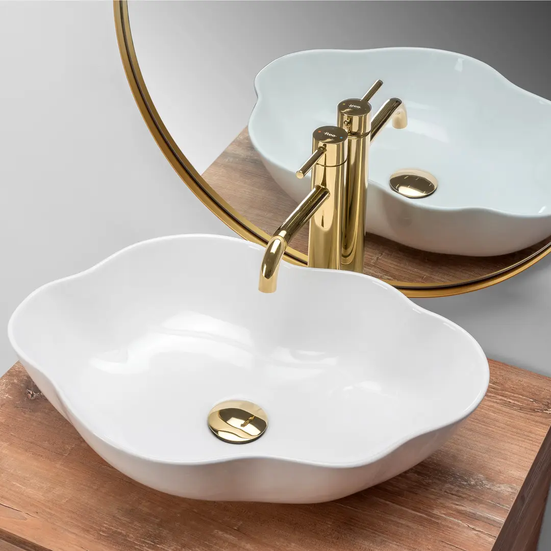 Lavoar cu montare pe blat 51 cm, alb lucios, asimetric, Rea Pearl [4]