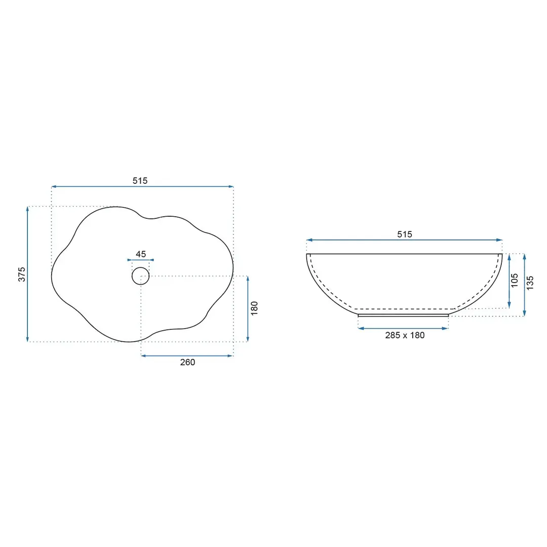 Lavoar cu montare pe blat 51 cm, alb lucios, asimetric, Rea Pearl [5]