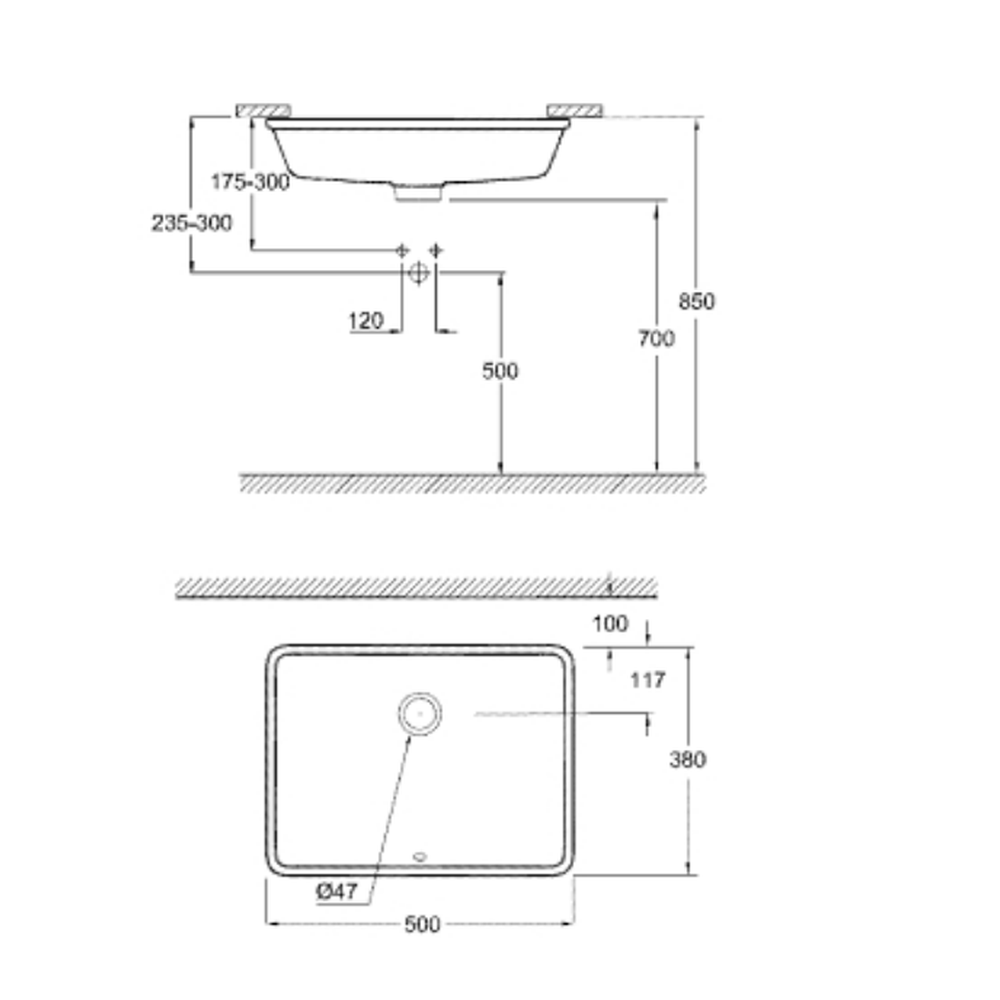 Lavoar baie incastrat alb 50 cm, dreptunghiular, Grohe Cube Ceramic Pure Guard 2 [2]