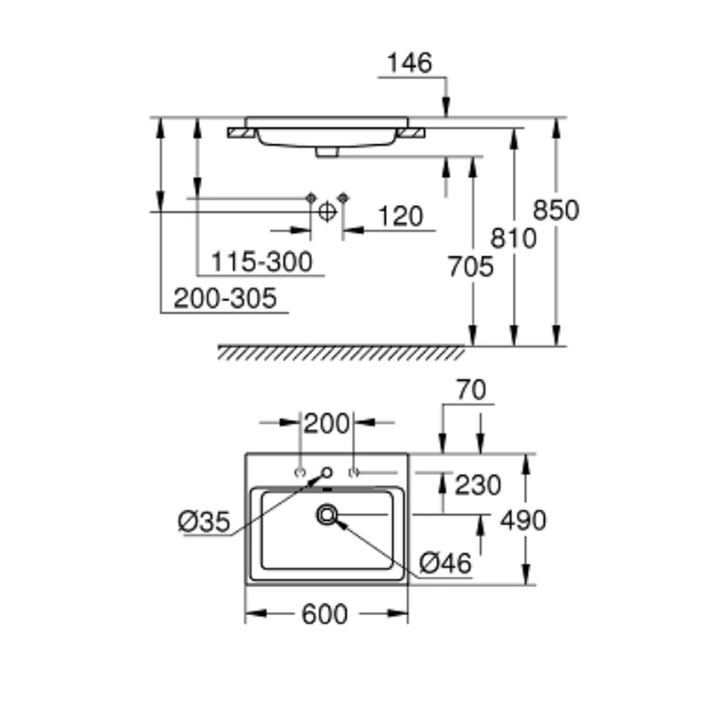 Lavoar baie incastrat alb 60 cm, dreptunghiular, Grohe Cube Ceramic Pure Guard [2]