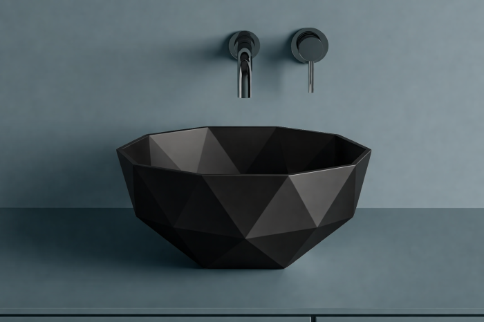 Lavoar de baie compozit cu montare pe blat, negru mat, oval, Foglia 3D Bowl [2]