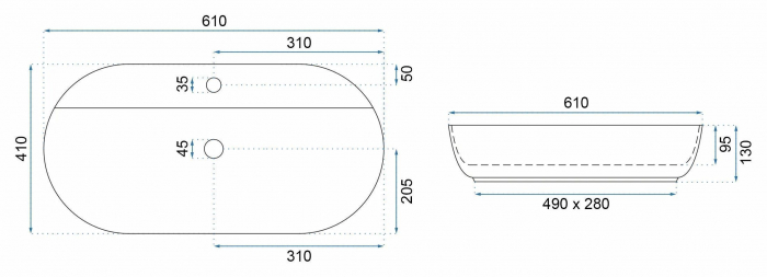 Lavoar pe blat, bej lucios, oval 61 cm, Rea Aura [6]