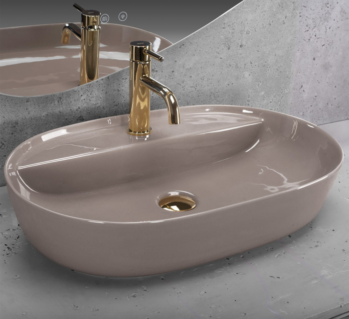 Lavoar pe blat, bej lucios, oval 61 cm, Rea Aura [2]