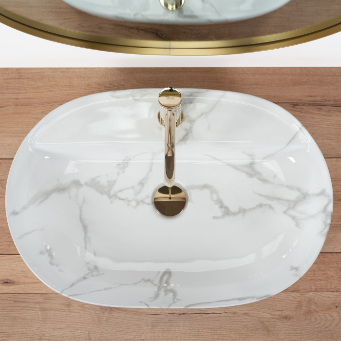 Lavoar cu montare pe blat 61x41 cm, imitatie piatra cu finisaj lucios, Rea Aura [3]