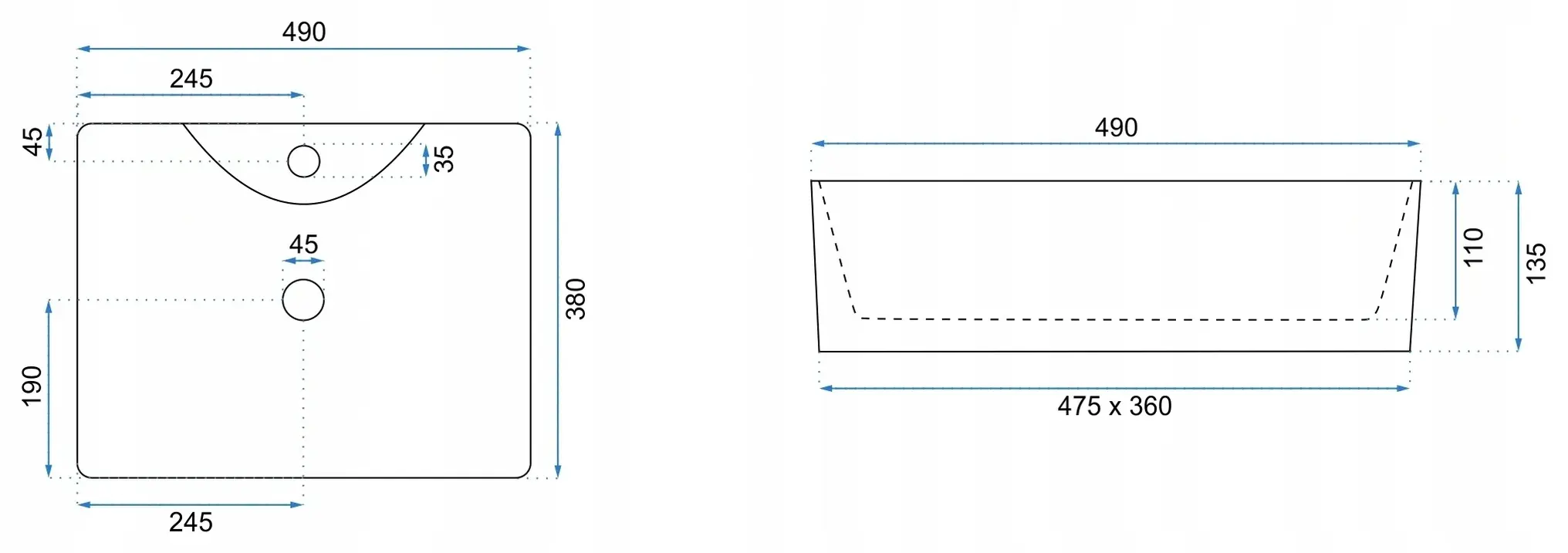 Lavoar dreptunghiular Rea Kelly, ceramica efect marmură, 49 x 38 cm [3]