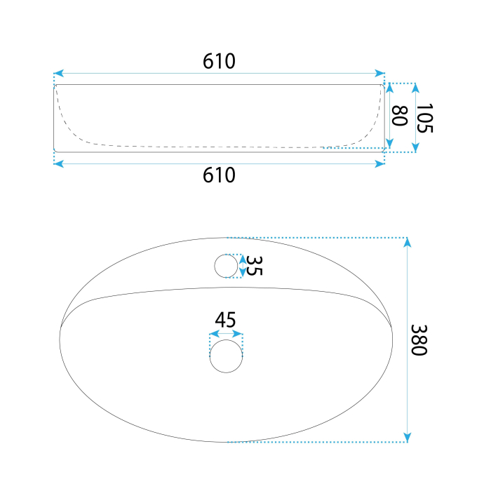 Lavoar cu montare pe blat 61 cm, alb lucios, oval, Rea Nastazja [5]