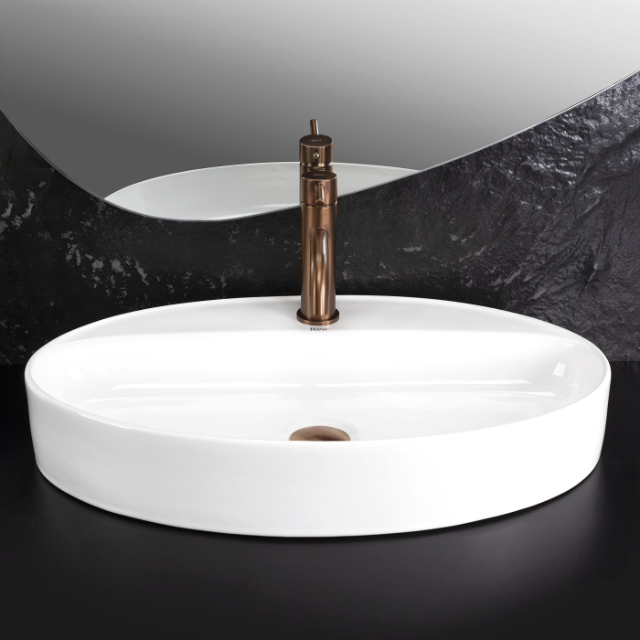 Lavoar cu montare pe blat 61 cm, alb lucios, oval, Rea Nastazja [3]
