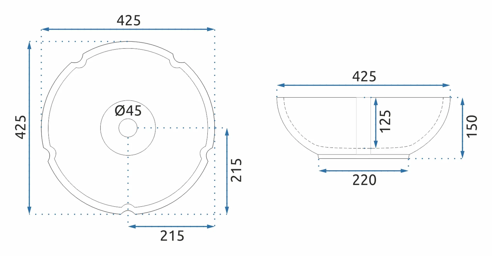 Lavoar ceramic rotund Rea Vivien, decor alb-albastru, 42,5 x 42,5 cm [5]