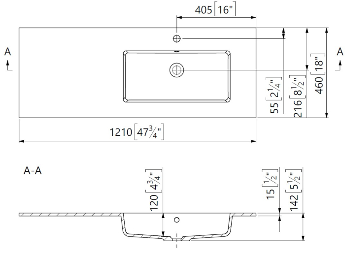 Lavoar din compozit 121 x 46 cm, cu orientare dreapta, Foglia Expo [2]
