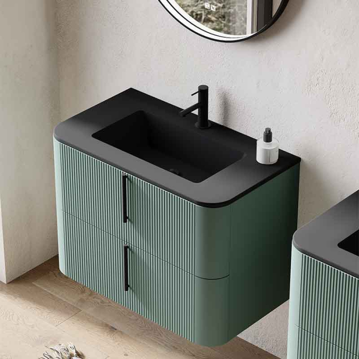 Lavoar din compozit 100 cm, colturi rotunjite, negru mat, Fluminia Pisa [2]