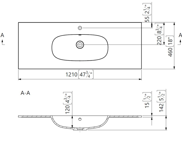 Lavoar din compozit, incastrat, 121x46x14.2 cm, alb mat, interior lucios, Foglia Dover [2]