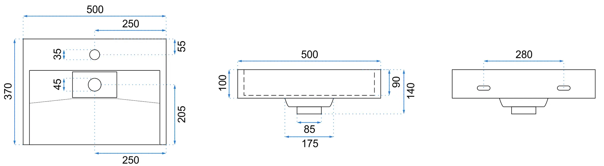 Lavoar dreptunghiular Rea Goya, conglomerat alb mat, 50 x 37 cm [3]