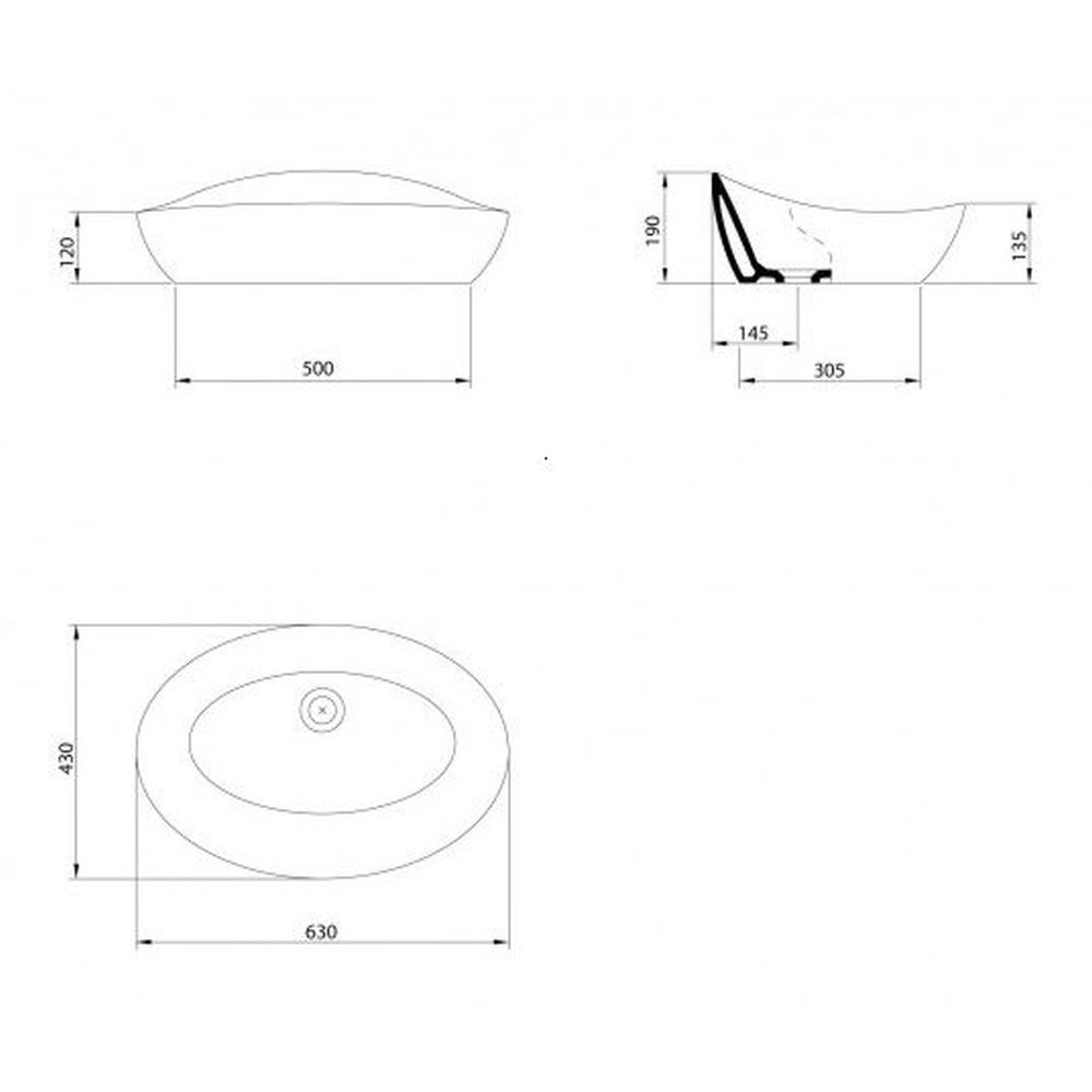 Lavoar pe blat alb 63 cm, asimetric, Gala Elipse [2]
