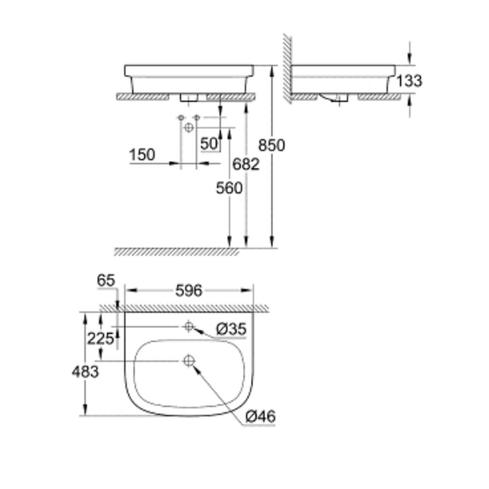 Lavoar baie pe blat alb 60 cm, dreptunghiular, Grohe Euro Ceramic [2]