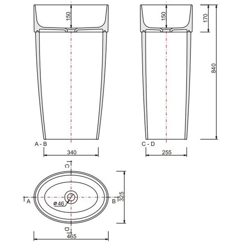 Lavoar freestanding alb 46 cm din compozit mineral DuraBe, Besco Uniqa [5]