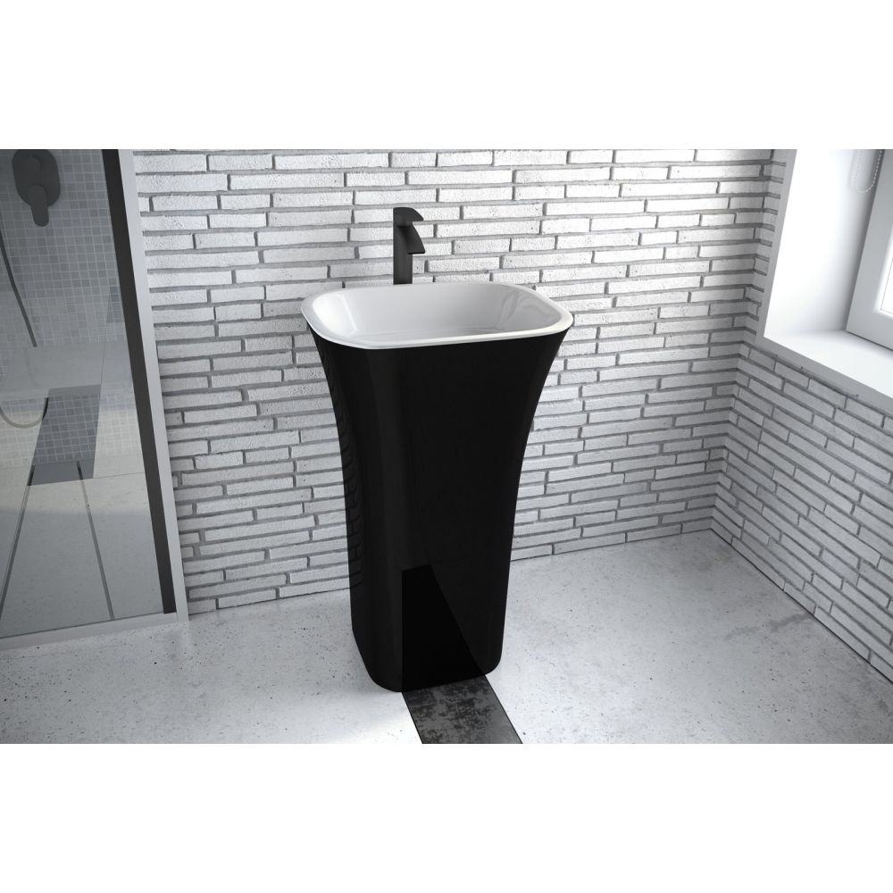 Lavoar freestanding negru/alb 52 cm din compozit mineral DuraBe, Besco Black&White [3]
