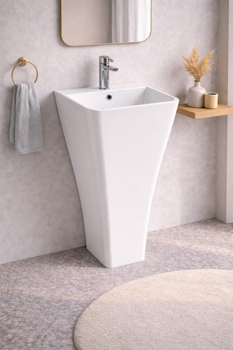 Lavoar freestanding din compozit, alb lucios, dreptunghiular, Foglia Lea [2]