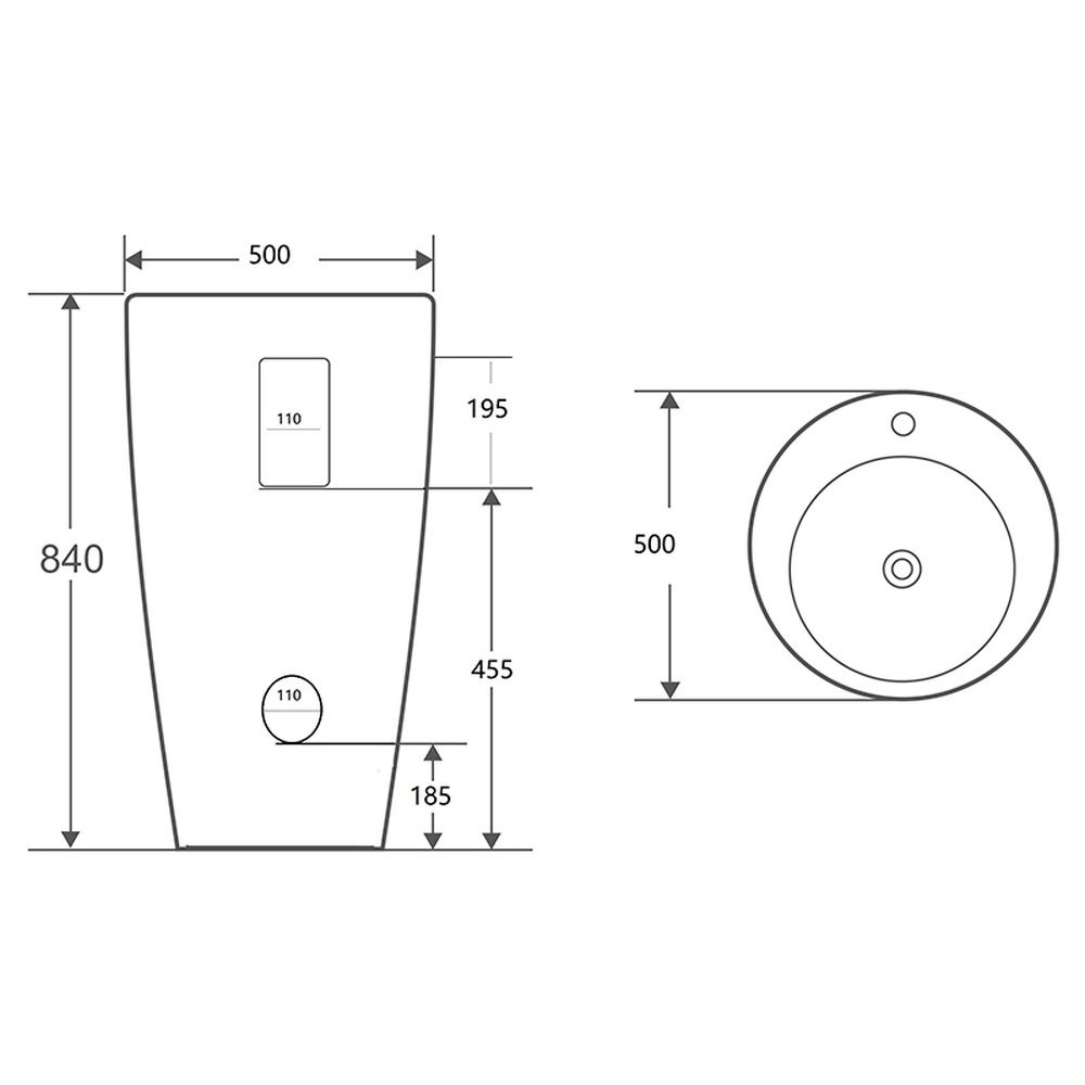 Lavoar freestanding rotund, alb Fluminia, Milady-50, back to wall [2]