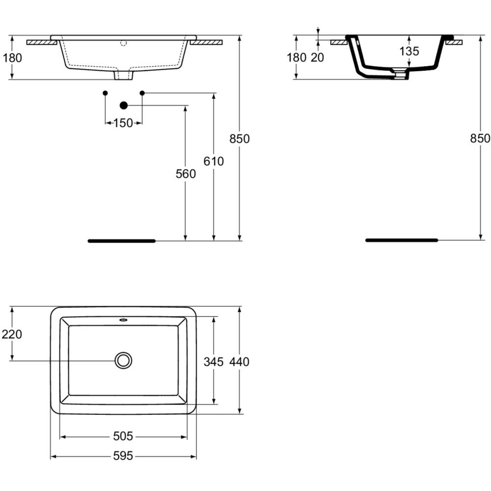 Lavoar incastrat alb 60 cm, dreptunghiular, Ideal Standard Strada [5]