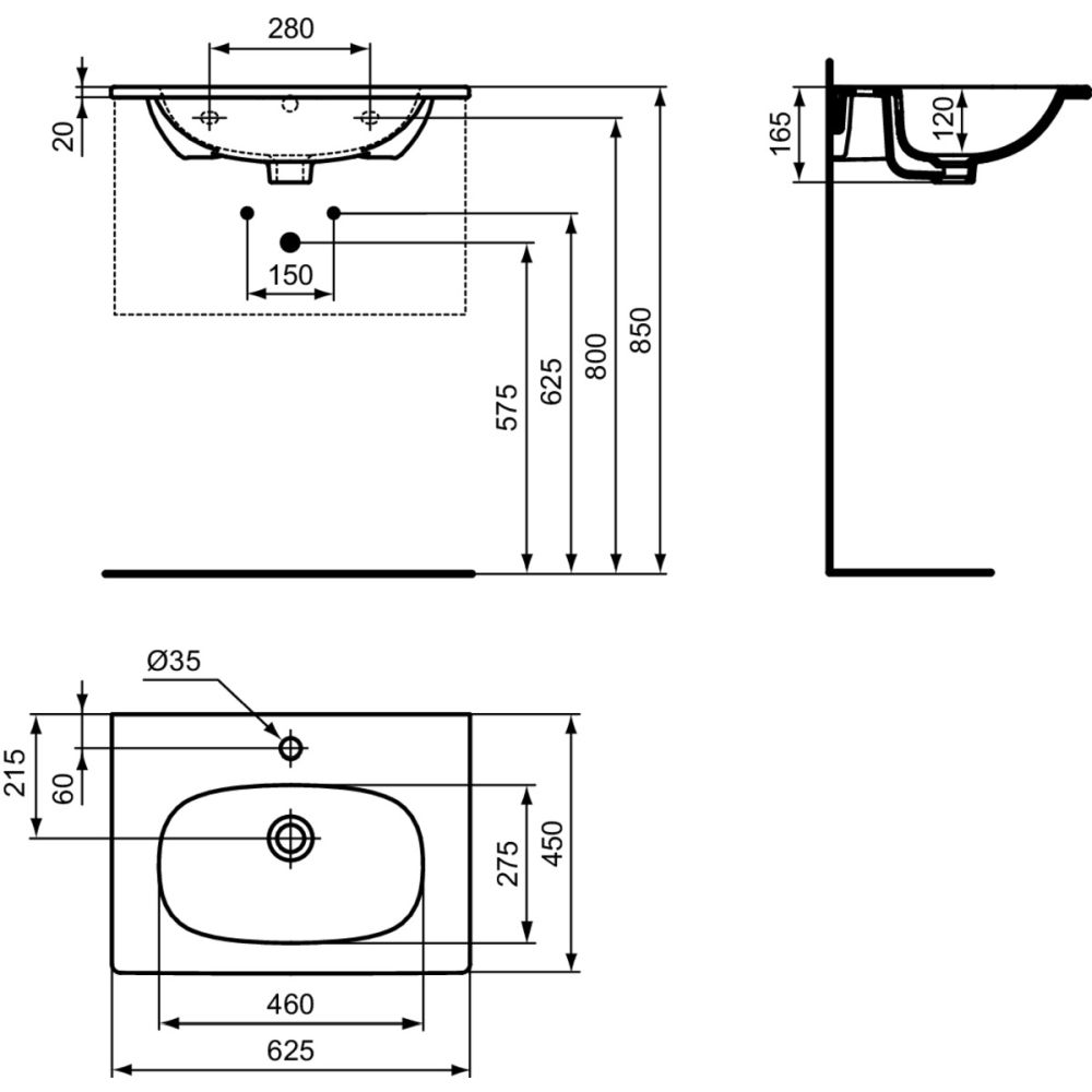 Lavoar incastrat alb lucios 63 cm, dreptunghiular, Ideal Standard Tesi [5]