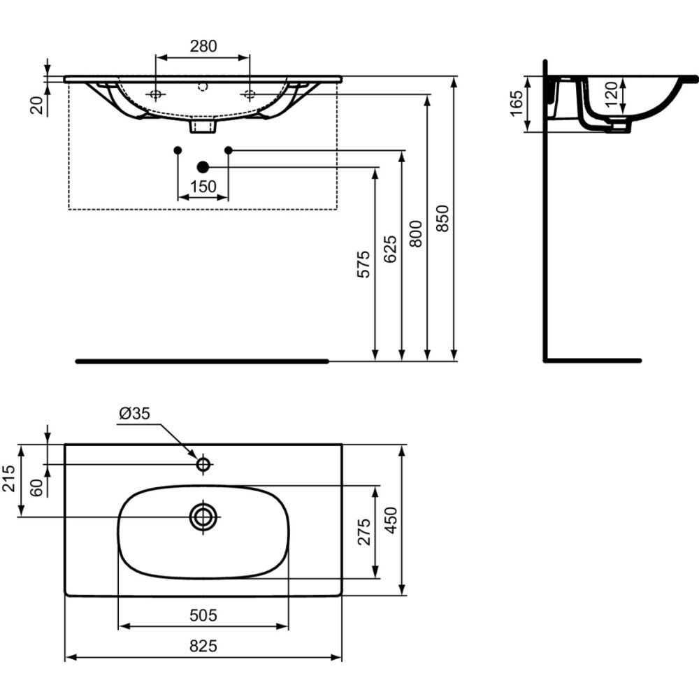 Lavoar incastrat alb mat 83 cm, dreptunghiular, Ideal Standard Tesi [5]