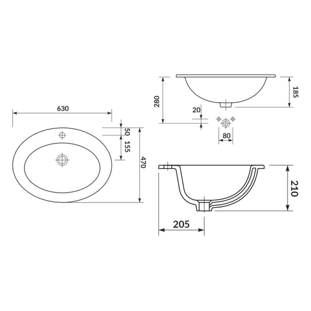 Lavoar incastrat alb 63 cm, oval, Cersanit Gamma [3]