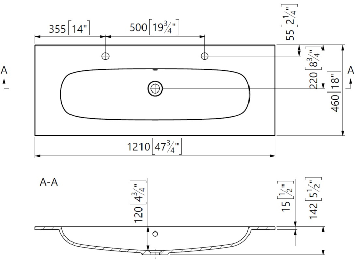 Lavoar incastrat din compozit, 121x46x14.2 cm, alb lucios, Foglia Dover [2]