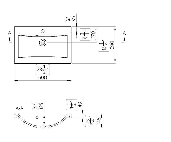 Lavoar incastrat din compozit, dreptunghiular, alb lucios, 60 x 39 cm, Foglia Toscana [2]