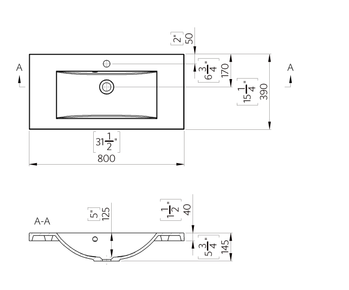 Lavoar încastrat din compozit, 80 x 39 cm, alb lucios, dreptunghiular, Foglia Jody [2]