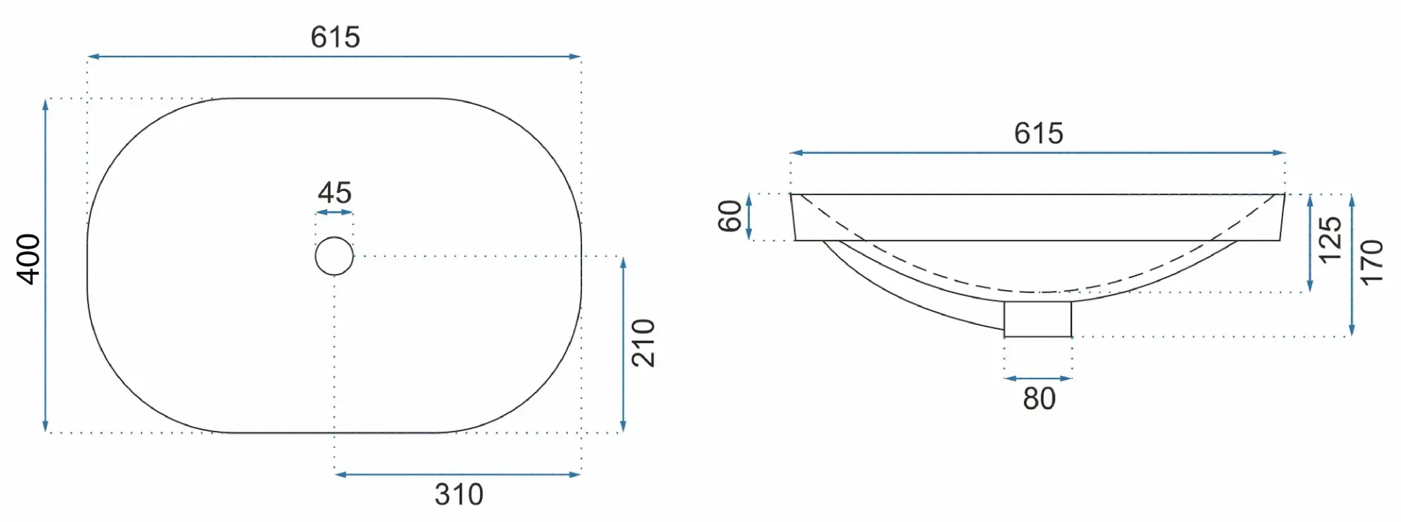 Lavoar oval Rea Arleta,  alb lucios, 61,5 x 40 cm [4]