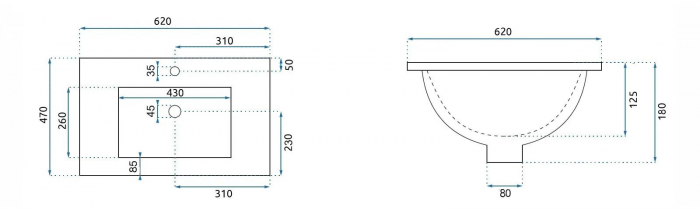 Lavoar dreptunghiular pe blat Rea Dafne alb, ceramică lucioasă, 62 x 47 cm, Rea [3]