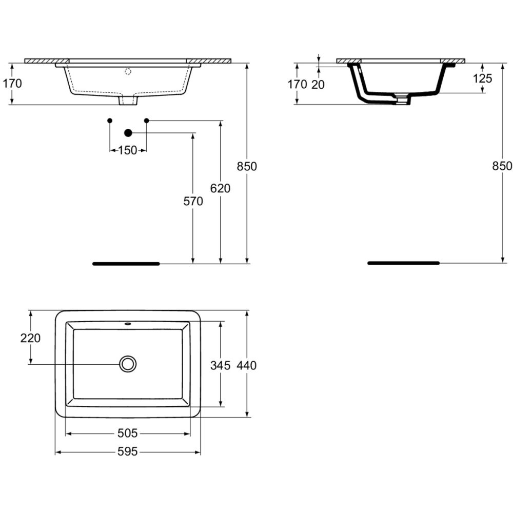 Lavoar incastrat sub blat alb 60 cm, dreptunghiular, Ideal Standard Strada [5]