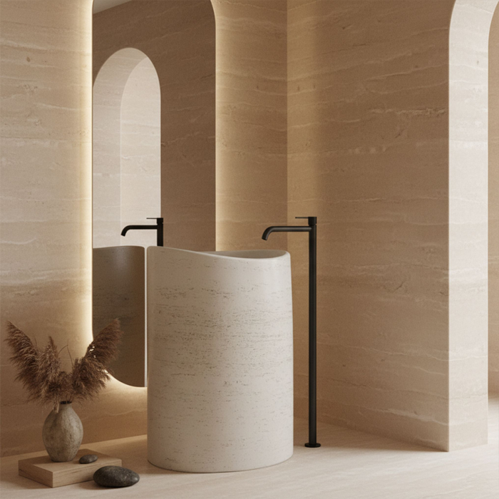 Lavoar freestanding oval asimetric REA Merlo, piatra compozita Artificial Stone, bej ecru, 55 x 34 cm [2]