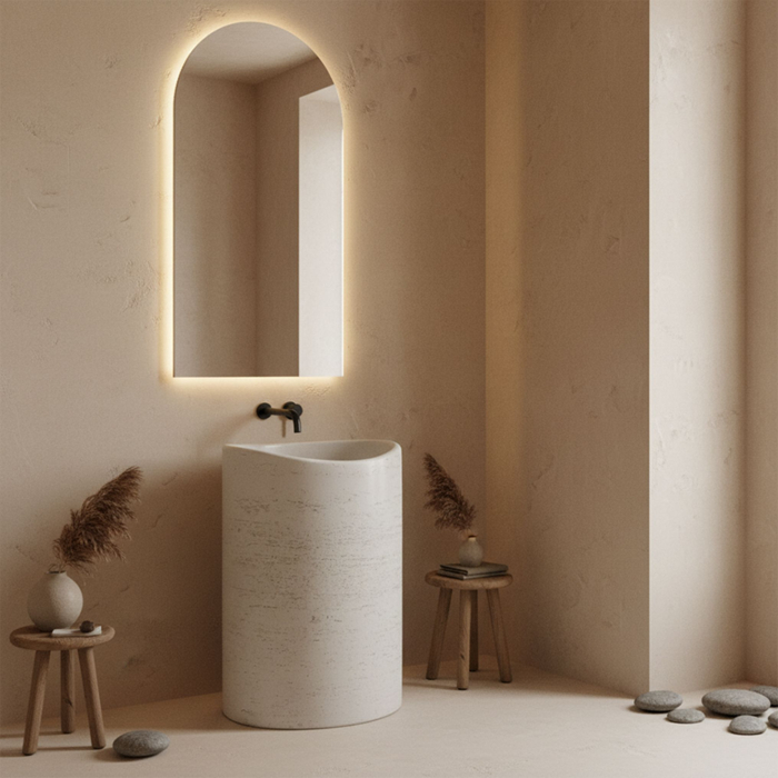 Lavoar freestanding oval asimetric REA Merlo, piatra compozita Artificial Stone, bej ecru, 55 x 34 cm [3]