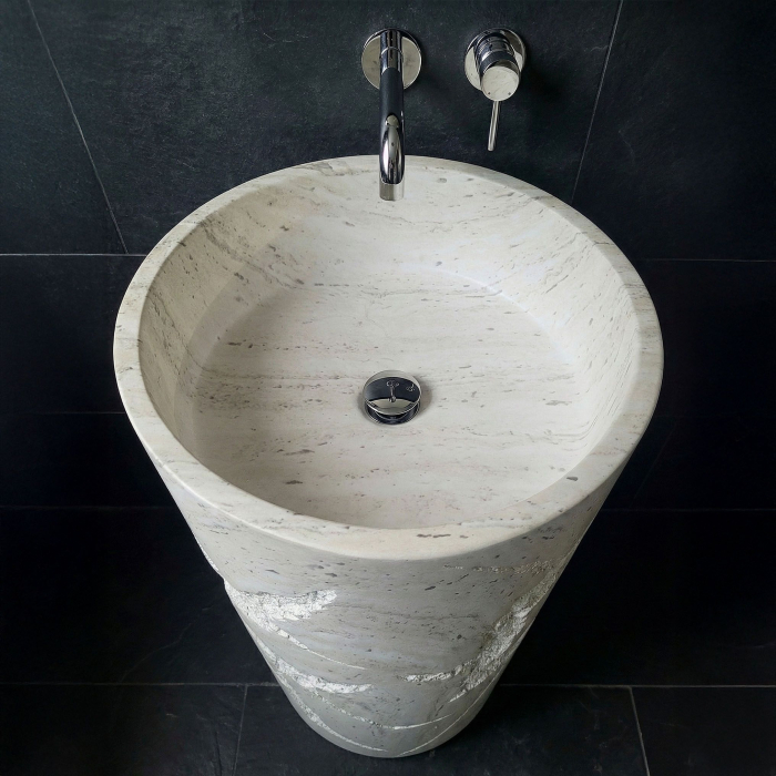 Lavoar freestanding rotund compozit REA Revello, bej ecru mat, 46 x 46 cm [6]