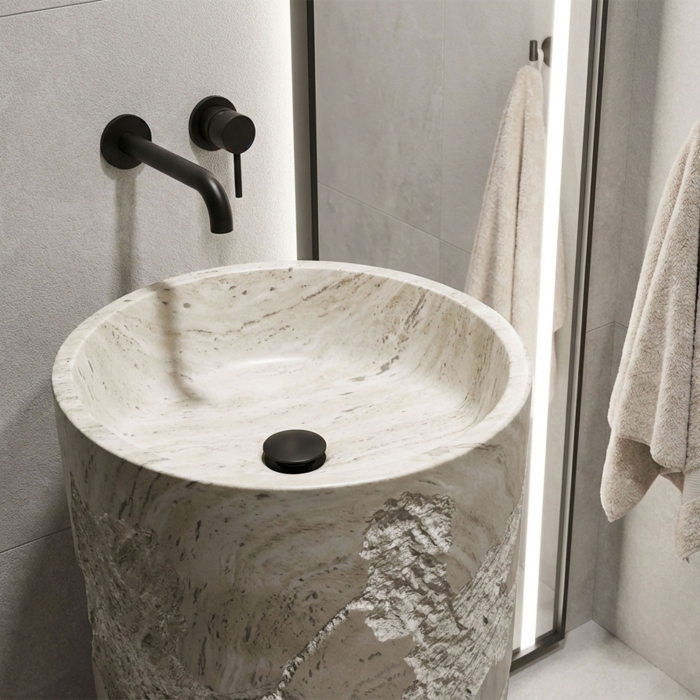 Lavoar freestanding rotund compozit REA Revello, bej ecru mat, 46 x 46 cm [4]