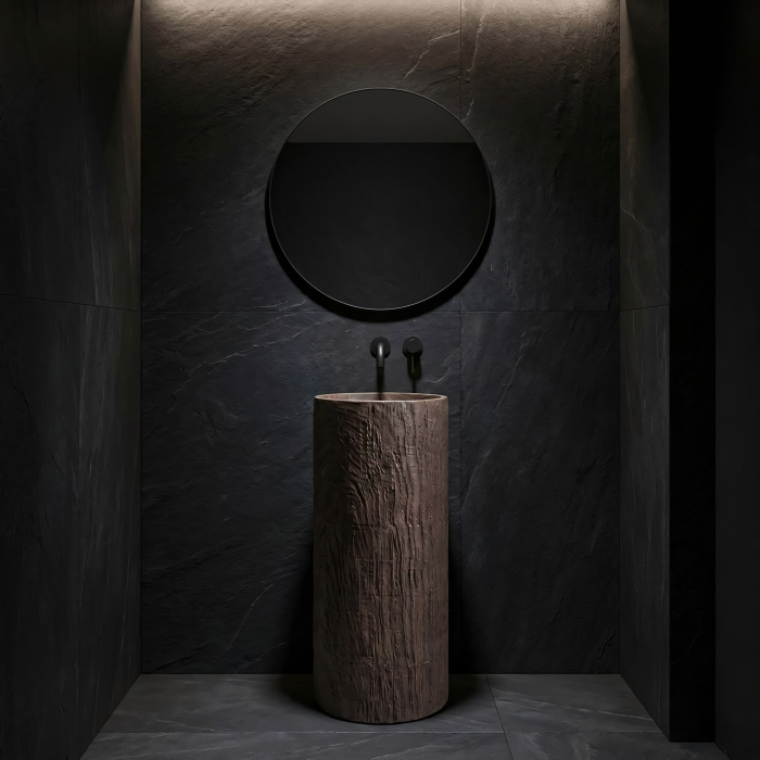 Lavoar freestanding rotund REA Rossana, din piatra compozita Artificial Stone, maro mat, 39.5 x 39,5 cm [5]