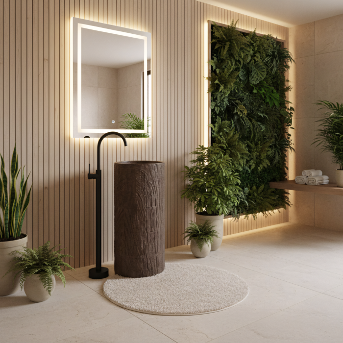 Lavoar freestanding rotund REA Rossana, din piatra compozita Artificial Stone, maro mat, 39.5 x 39,5 cm [4]