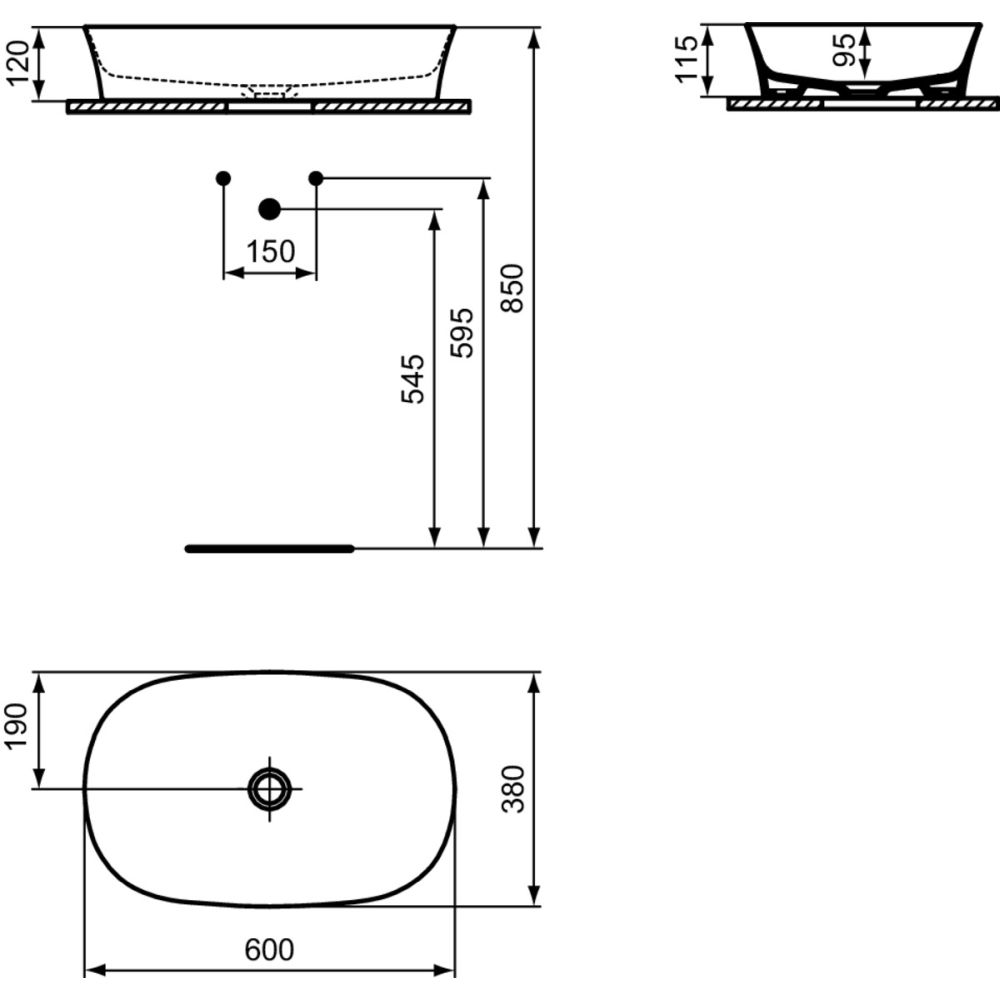 Lavoar pe blat bej lucios 60 cm, oval, fara preaplin, Ideal Standard Ipalyss [8]