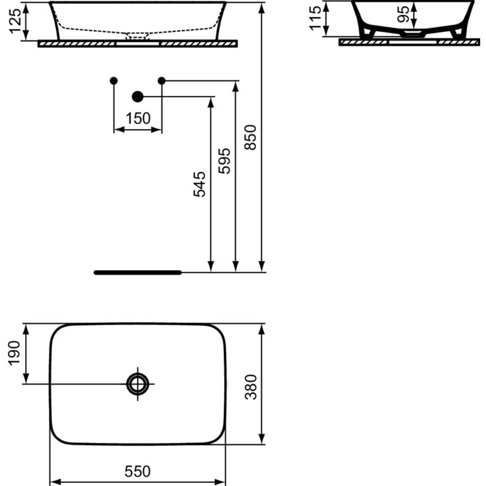 Lavoar pe blat gri lucios 55 cm, dreptunghiular, fara preaplin, Ideal Standard Ipalyss [5]
