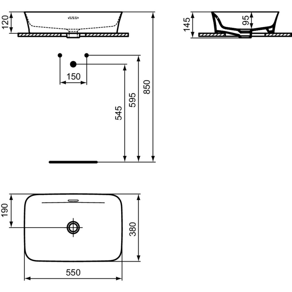 Lavoar pe blat roz lucios 55 cm, dreptunghiular, cu preaplin, Ideal Standard Ipalyss [8]