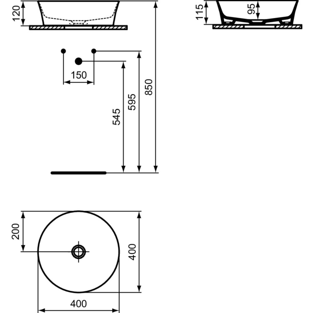 Lavoar pe blat roz lucios 40 cm, rotund, fara preaplin, Ideal Standard Ipalyss [7]