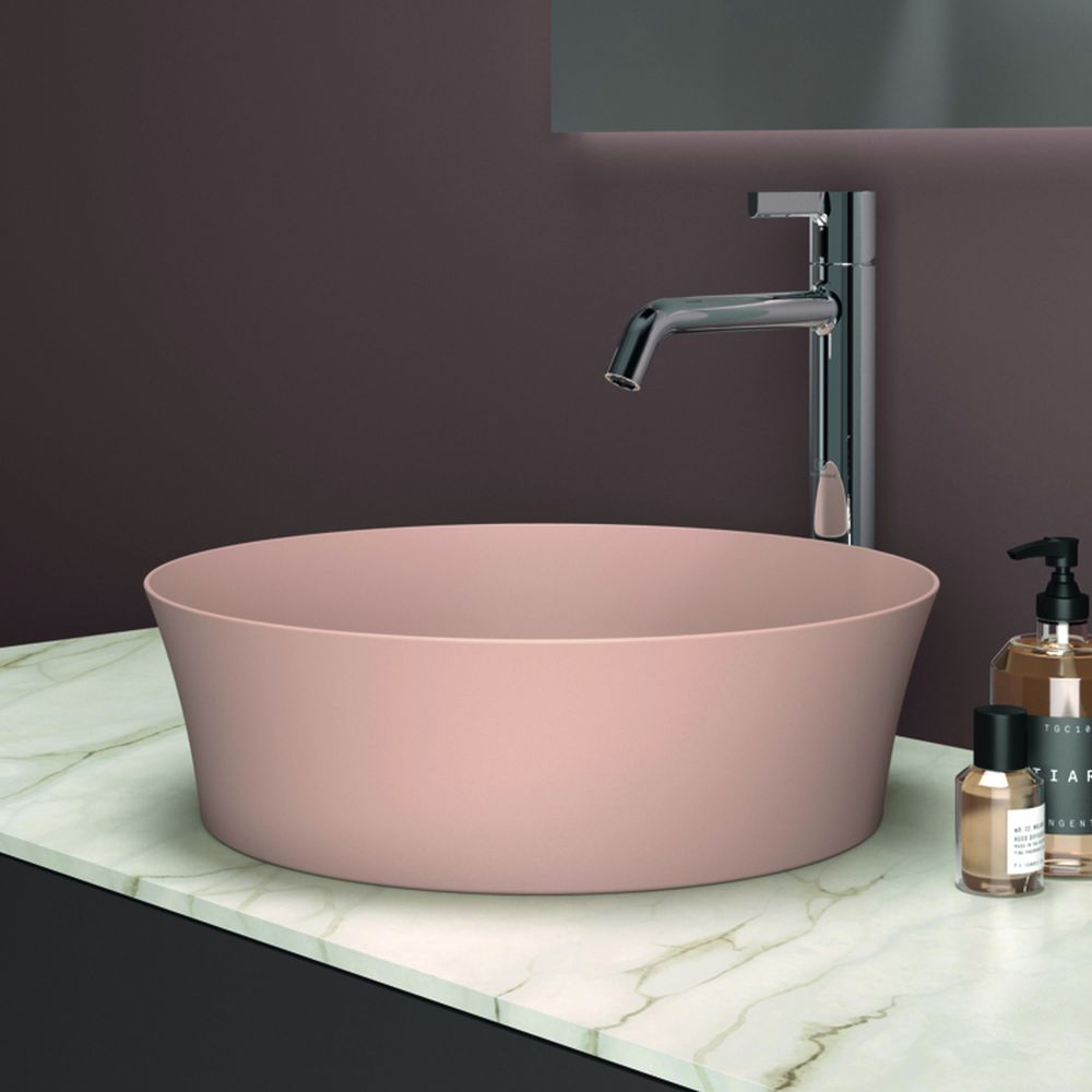 Lavoar pe blat roz lucios 40 cm, rotund, fara preaplin, Ideal Standard Ipalyss [5]