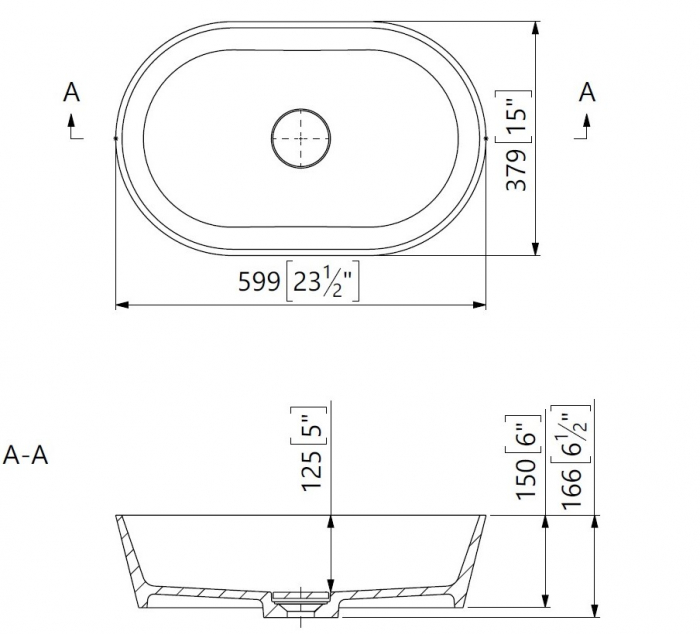 Lavoar compozit cu montare pe blat, 60x38 cm, Gri mat, Foglia Evo [4]