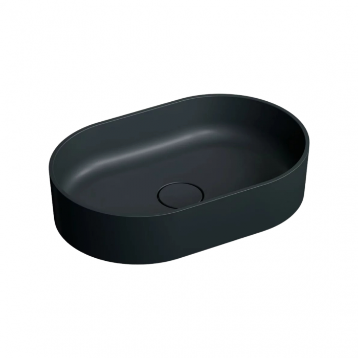 Lavoar compozit cu montare pe blat, 60x40 cm, negru mat, Foglia Evo