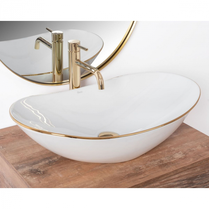 Lavoar oval de blat alb-cu auriu 62x36 cm Rea Royal [2]