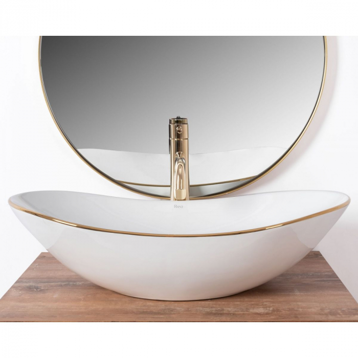 Lavoar oval de blat alb-cu auriu 62x36 cm Rea Royal [3]