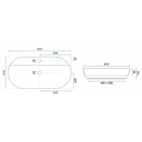 Lavoar oval REA Aura, ceramică alb lucios, 60,5 x 40,5 cm [5]